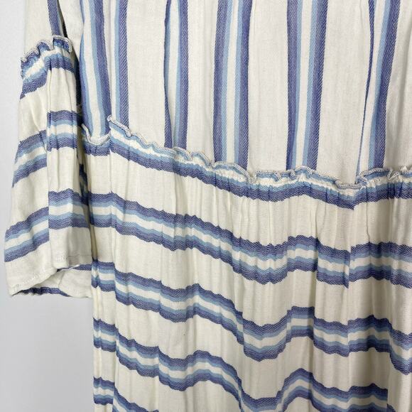Faherty Small Cream Blue Striped Dream Cotton Gauze Vidi Midi Dress Long Sleeve - Picture 5 of 15